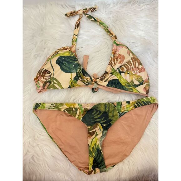 Vitamin A Neutral Palm Print Swimsuit Bikini M/L - Picture 1 of 3